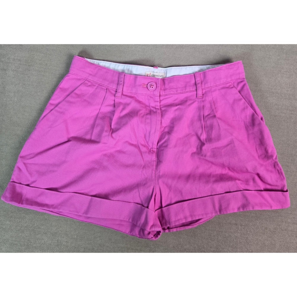 Crewcuts Girls Bright Pink Pleated‎ Chino Shorts Cuffed Hem BX054 Size 14 NEW